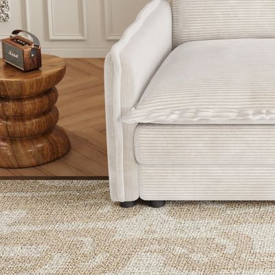  Corduroy 3-Seater Cloud Couch with Footrests & Cushions