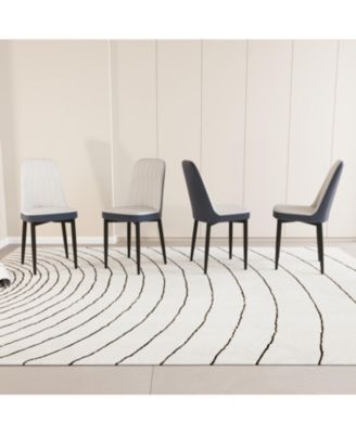 Set of 4 White and Blue Modern PU Leather Dining Chairs with Metal Legs