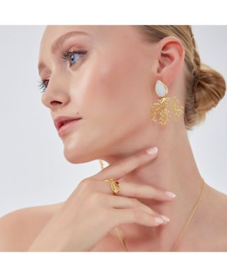 Mother Of Pearl Olive Branch Sterling Silver Earring