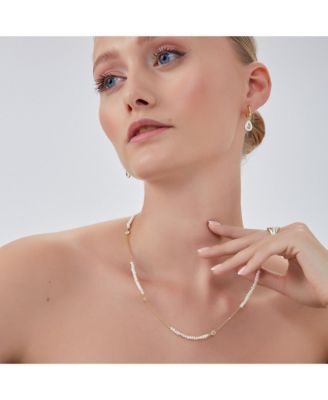 Baroque Irregular Pearl Jewelled Sterling Silver Chain Necklace In Gold