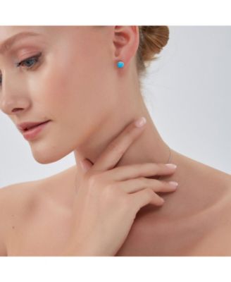 Blue Turquoise Dome Sterling Silver Stud Earrings