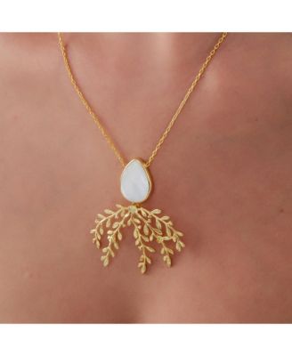 Mother Of Pearl Olive Branch Sterling Silver Necklace