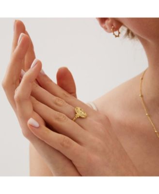 Sun Face Embossed Sterling Silver Medal Ring