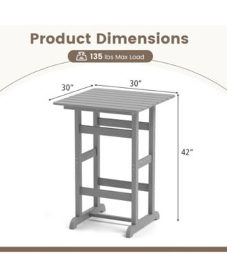 30 Inch Square Bar Table Dining Table with Slatted Tabletop for Poolside-Gray