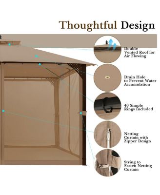 12 x 10 Feet Outdoor Double Top Patio Gazebo with Netting
