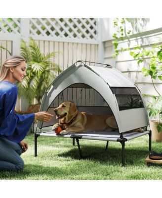Elevated Dog Bed, Portable Raised Pet Bed with Canopy, Bag, 36"L