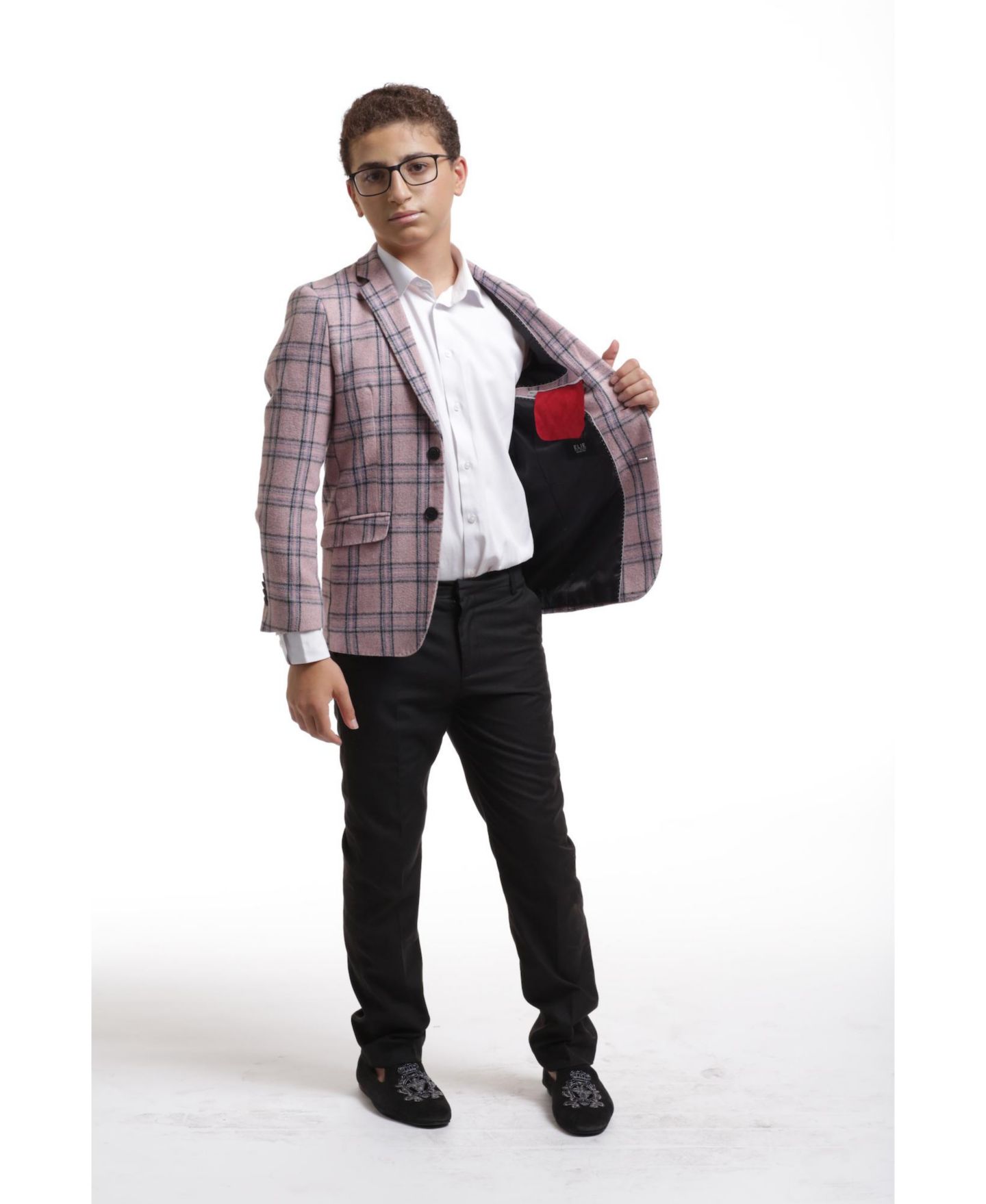 Куртка Elie Balleh Pink Slim Fit Plaid Jacket для мальчиков, цвет: Розовый — фото 2