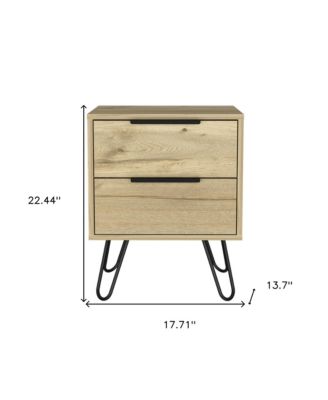 Two Drawer Nightstand in Faux Wood Finish for Bedside or Living Room
