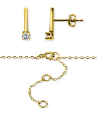 Cubic Zirconia Bar Statement Necklace & Drop Earrings Set in 18k Gold over Sterling Silver, Exclusively at Macy's