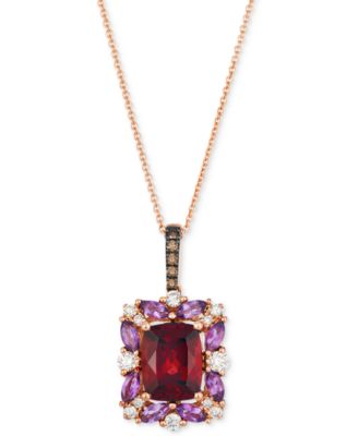 Pomegranate Garnet (2-3/8 ct. t.w.), Grape Amethyst (3/8 ct. t.w.) & Diamond (1/4 ct. t.w.) Halo Adjustable 20" Pendant Necklace in 14k Rose Gold