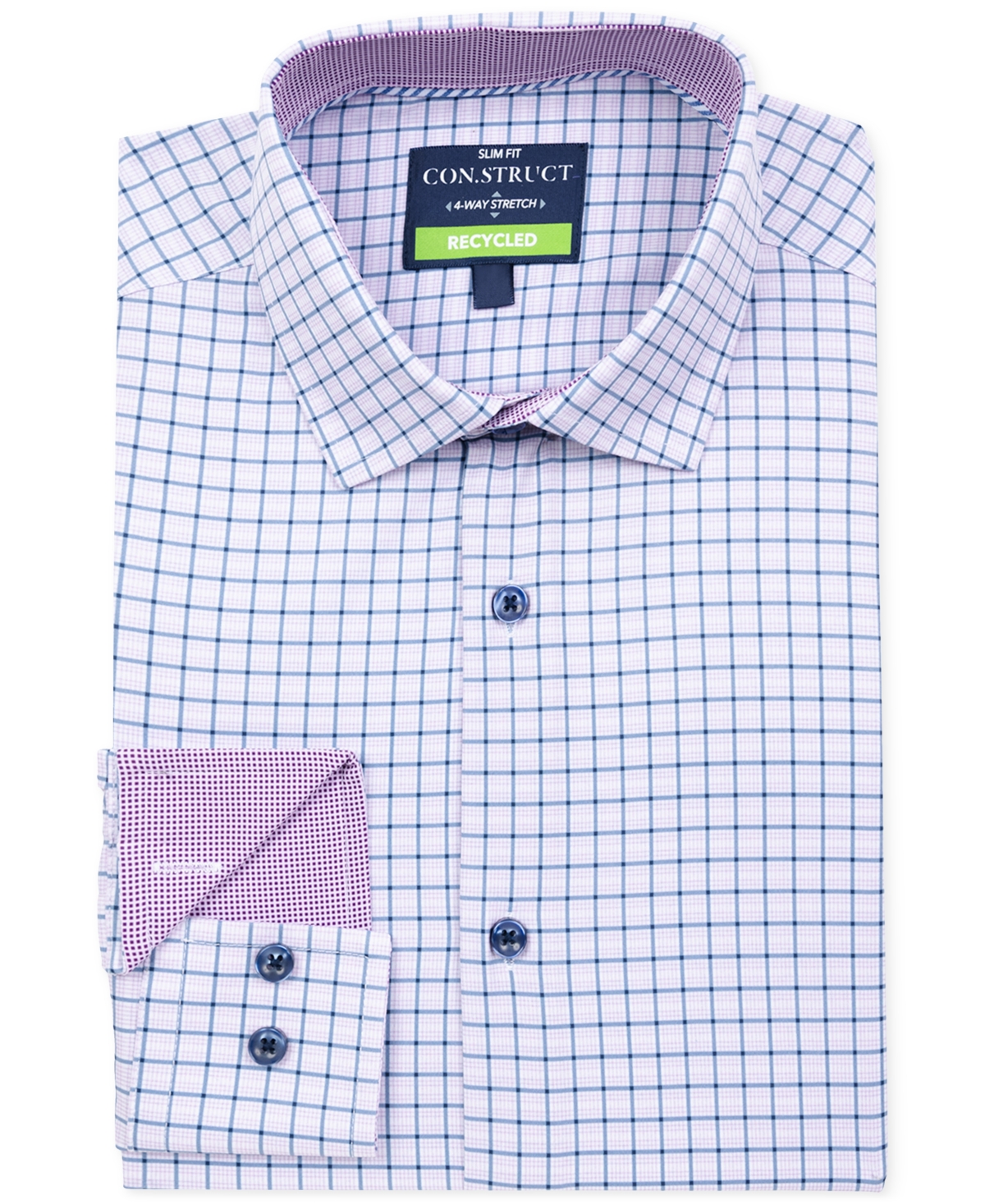 Men's Recycled Slim Fit Square Plaid 4-Way Stretch Performance Dress Shirt - Lilac