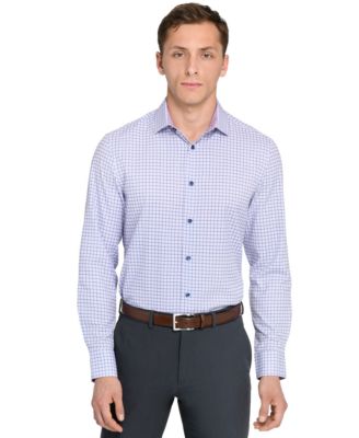 Men's Slim Fit Square Plaid 4-Way Stretch Performance Dress Shirt 