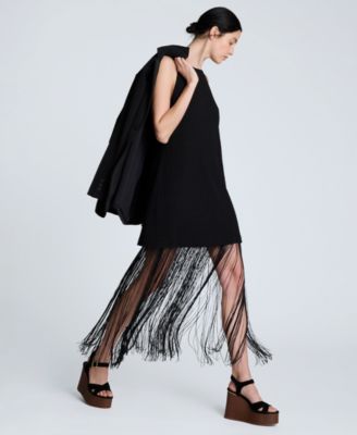 Women's Fringe-Hem Mini Sleeveless Shift Dress