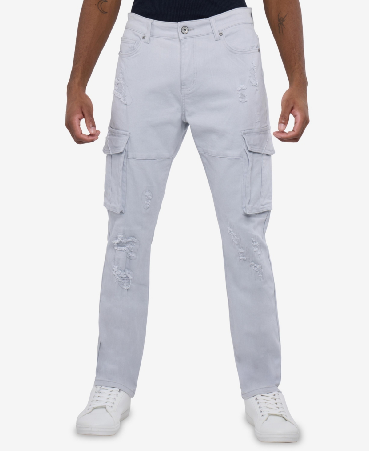 Men's Rip And Repair Cargo Pocket Jeans - Grey