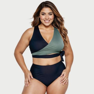 Plus Size Emery 2-Piece Wrap Style Swim Set With Reversible Top and High-Waisted Bottom