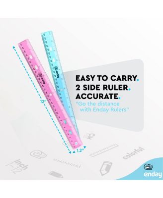 Ruler 12 Inch/ 30 CM Jeweltone, Inches & Centimeters Plastic Straight Edge Rulers School Supplies, Standard Ruler for Kids Adults, Purple, Pink, Green, Blue, Packs of 4 Rulers – by Enday
