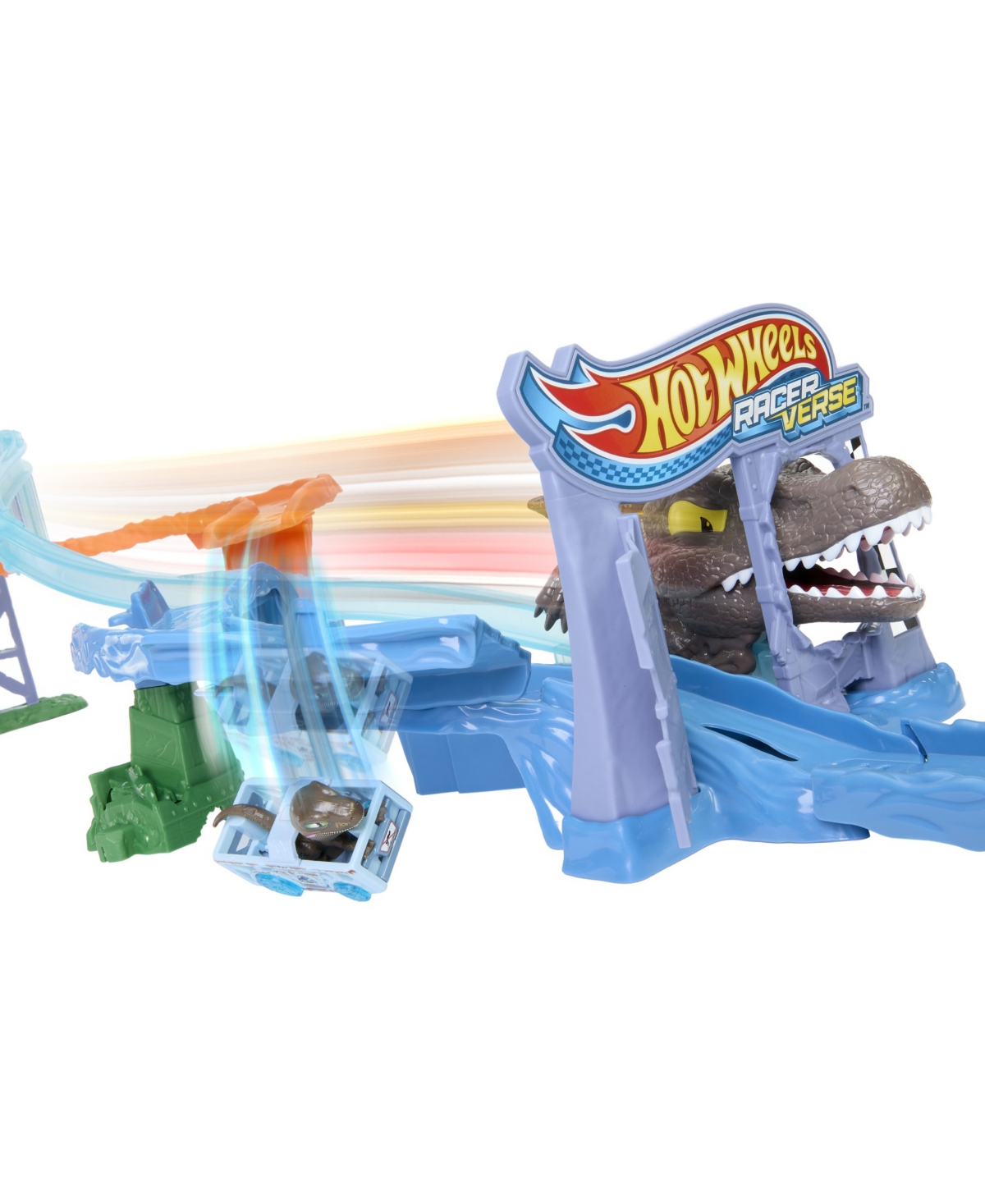 Hot Wheels Racerverse Jurassic World Crash & Splash Track Set & Die-cast Dinosaur Toy Car In Multi