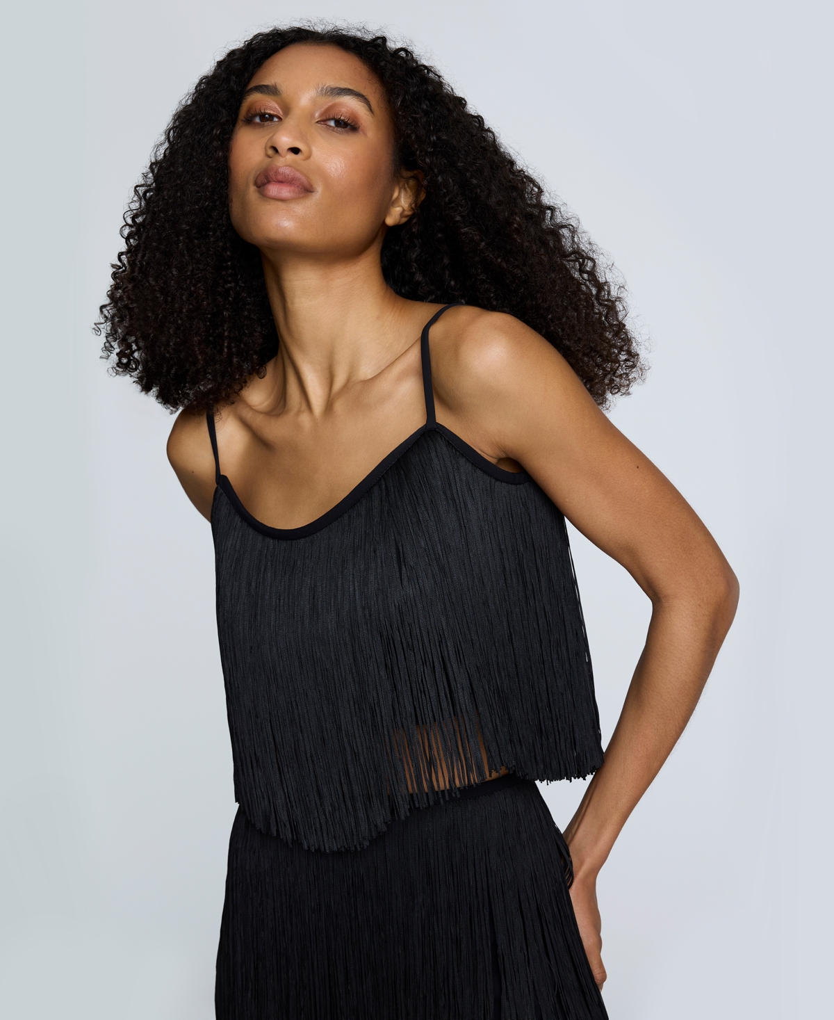 Women's Fringe Cropped Camisole Top - Black