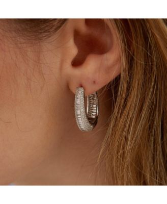 Elliptical Oval Chunky Hoop Sterling Silver Zirconia Earring