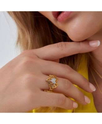 Geometric Heart Adjustable Ring in Sterling Silver