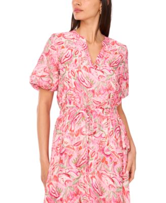 Women's Printed Puff-Sleeve Maxi Dress