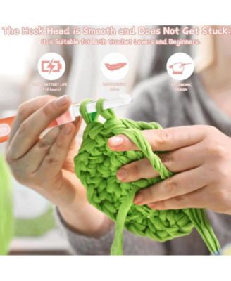 Rechargeable Lighted Crochet Hook Set with Stitch Counter, 18 Interchangeable Metal Heads, Ergonomic Handle – Gift for Knitters，Pink