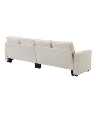 4-Seater Linen Sofa with Armrest Pockets and Pillows
