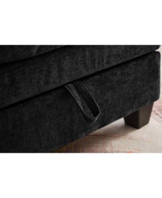 51" Black Chenille Chaise Lounge with Ottoman & Storage