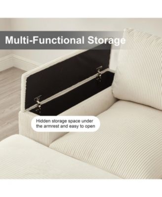Corduroy Sectional Sofa with Ottomans
