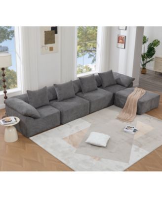 Streamdale 142" L-Shaped Chenille Sectional Sofa Sleeper with Ottoman, Gray