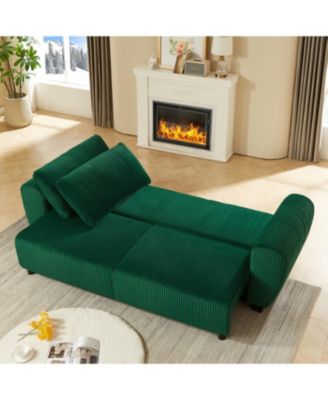 Streamdale Green Corduroy Convertible Sleeper Sofa with Storage