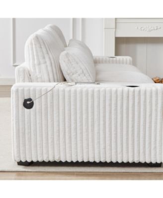 Streamdale 126" Corduroy L-Shaped Sofa w/ Cup Holder, USB, Pillows & Ottoman