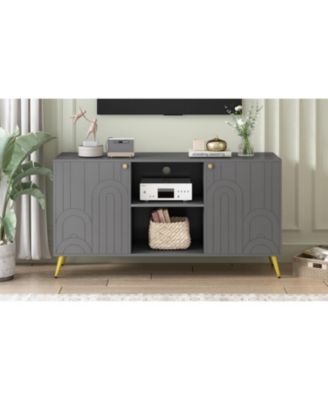 Modern TV Stand with Adjustable Shelf, Metal Legs, and Anti-Tip Safety