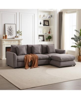 Streamdale 2 Pc Modular Sofa with Ottoman, Upholstery, Plastic Legs, Pillows & Cushions – Living Room Furniture