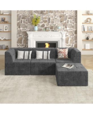 Streamdale L-Shape Modular Sofa Minimalist Corduroy Couch with Sleeper for Compact Living