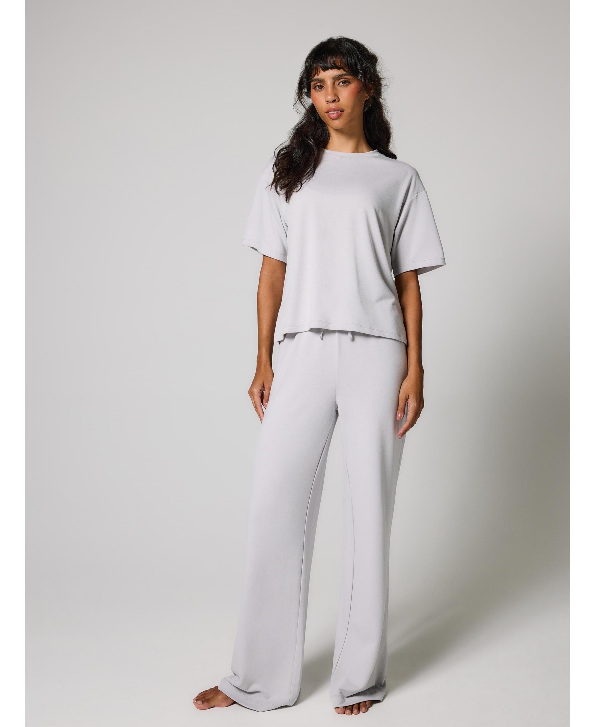 Women's Soft Touch Wide Leg Tall Lounge Set - Light grey