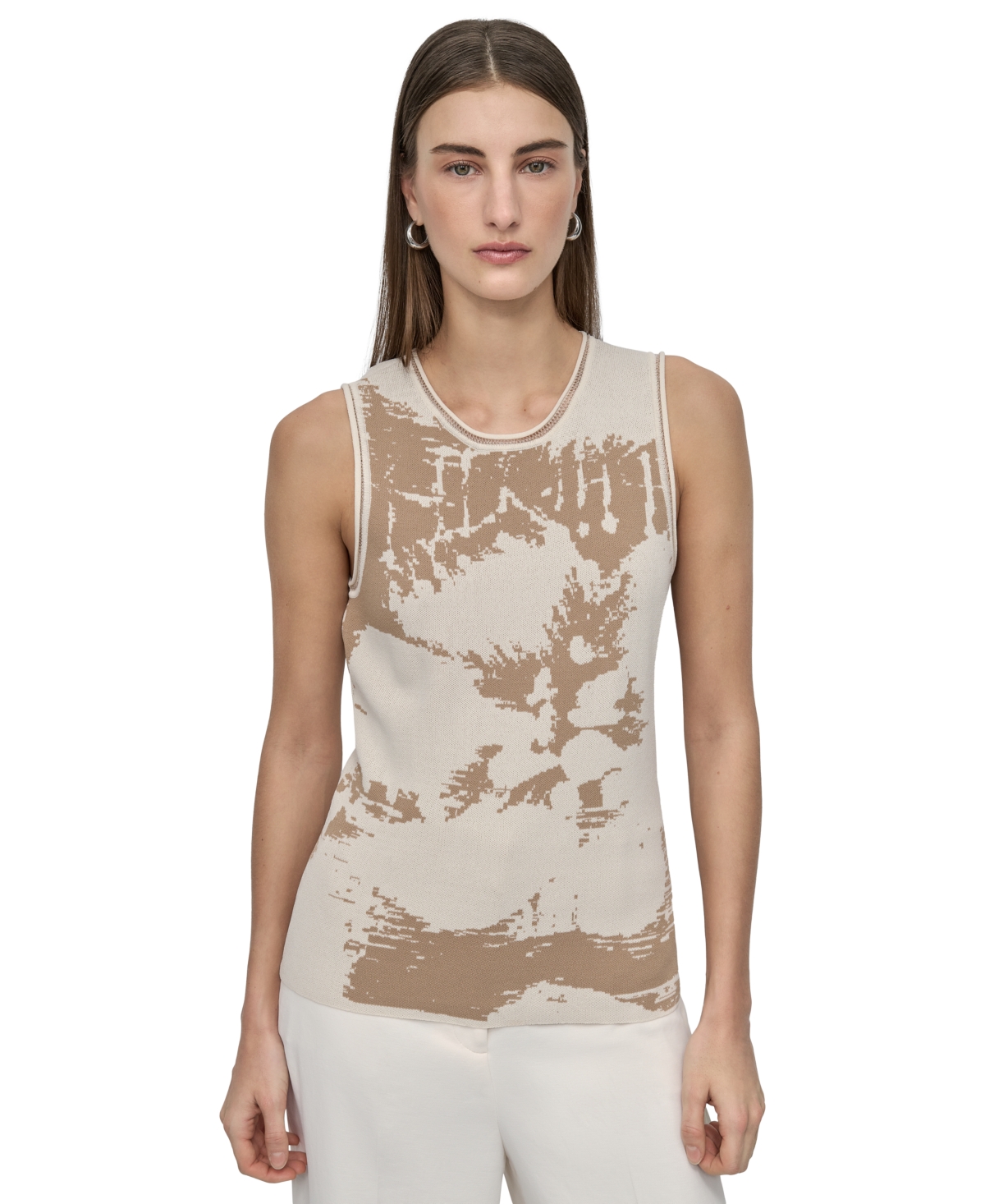 Petite Printed Sleeveless Knit Top - Whiskey Multi