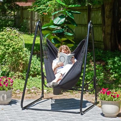 Indoor or Outdoor Hammock Chair with A-Frame Steel Stand - Anti-Tip Feet for Stability - Black