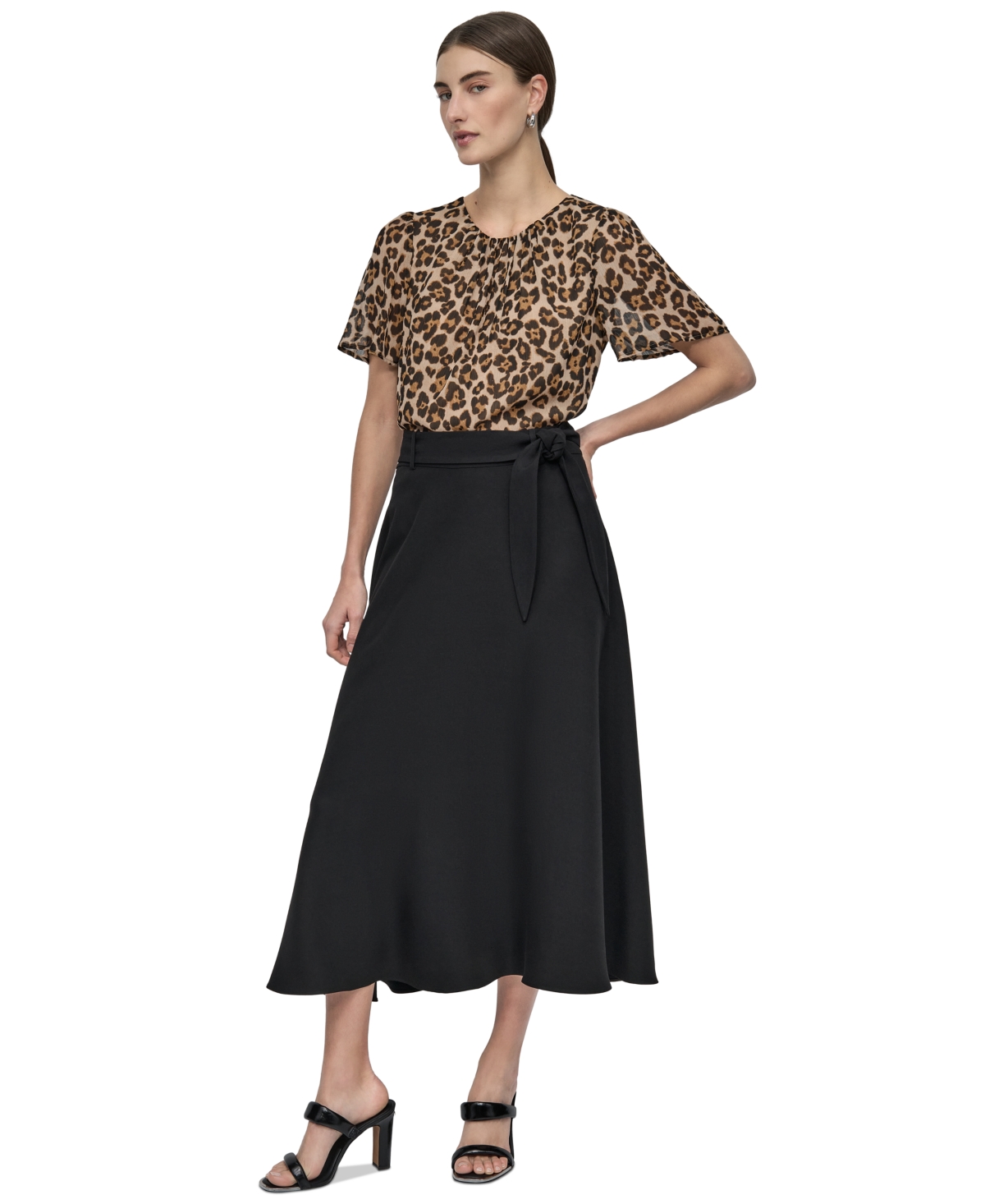 Petite Tie-Waist Midi Skirt - Black