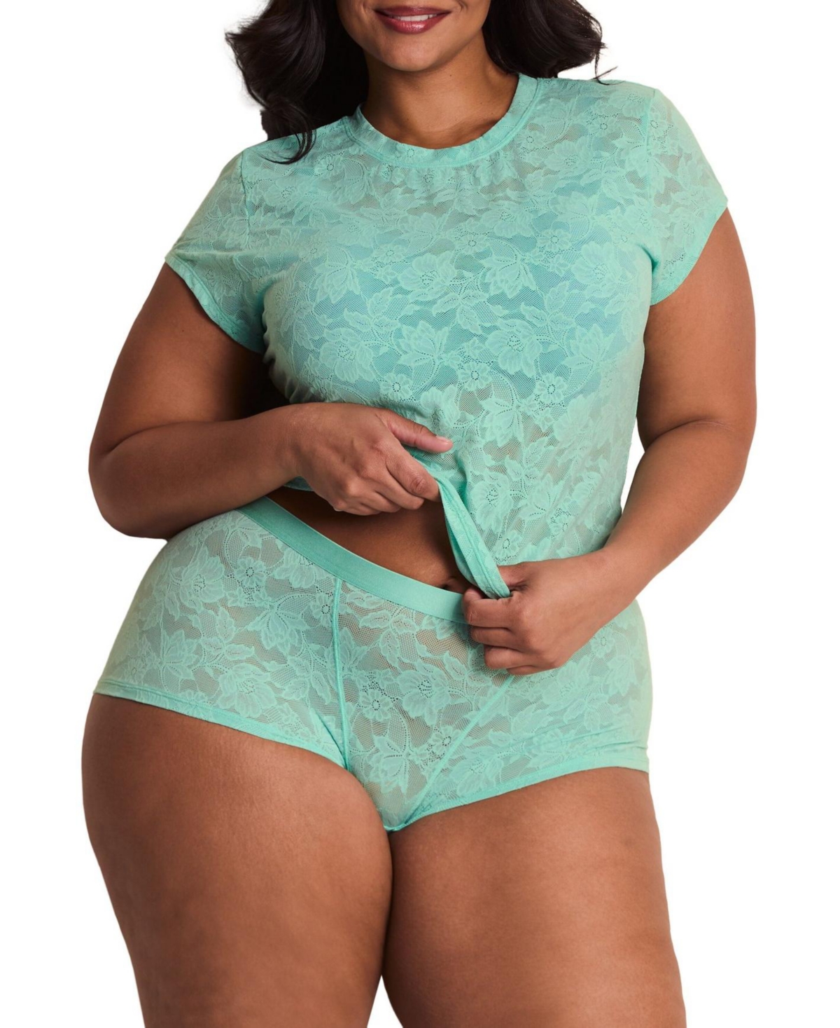 Plus Size Yoko T-Shirt And Shortie Set - Medium green