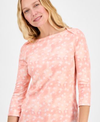 Women's Printed Pima Cotton 3/4-Sleeve Boat-Neck Top, Exclusively at Macy's