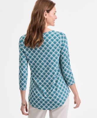 Women's Printed Scoop-Neck 3/4-Sleeve Top, Exclusively at Macy's, PXS-XXL