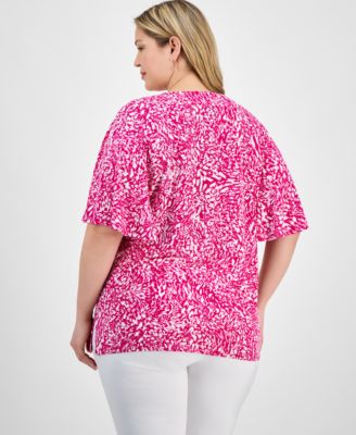 Plus Size Printed Flared-Sleeve V-Neck Top, Exclusively at Macy's