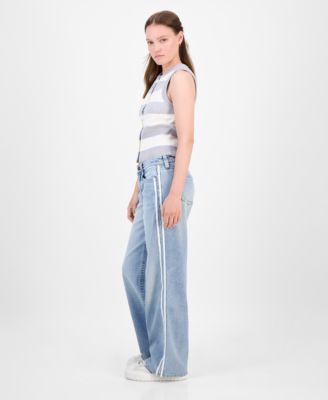 Juniors' Striped Crewneck Sweater Vest 