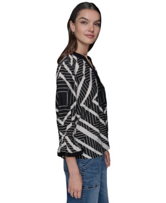 Women's Geo-Print 3/4-Sleeve Woven Top
