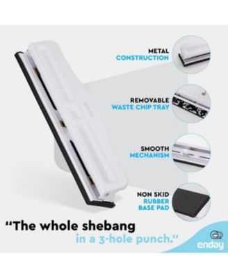 3 Hole Punch Heavy Duty, 3 Ring Hole Puncher for Binder, 10 Sheet Adjustable Paper Punch, Metal Three Hole Punch with Built-in Waste Chip Tray, Desktop 3 Hole Puncher Rubber Base, White - by Enday
