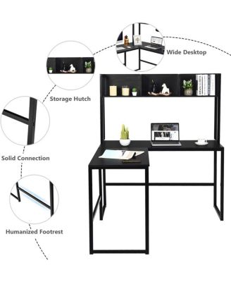 Industrial L-Shaped Desk Bookshelf 55 Inch Corner Computer Gaming Table