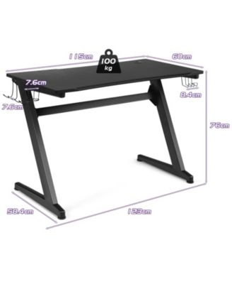 45.5 Gaming Desk, Z Shaped Racing Game Table with Carbon Fiber Surface, Mouse Mat, Headphone Hook, Cup Holder, Game Handle Rack, Ergonomic Home Office Computer Table Gamer Workstation