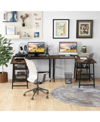 L-Shaped Corner Computer Desk with Storage Shelves