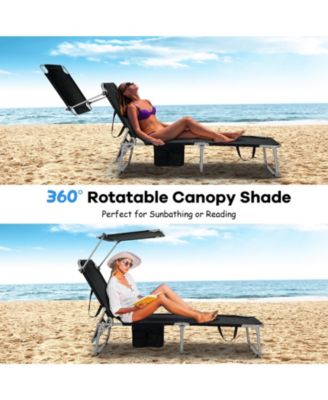 Set of 2 Foldable Lounge Chair Adjustable Outdoor Beach Patio Recliner W/ Sun Shade